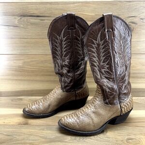 Nocona Mens Boots Size 6.5 D Exotic Snake Skin Leather Tan Cowboy Western